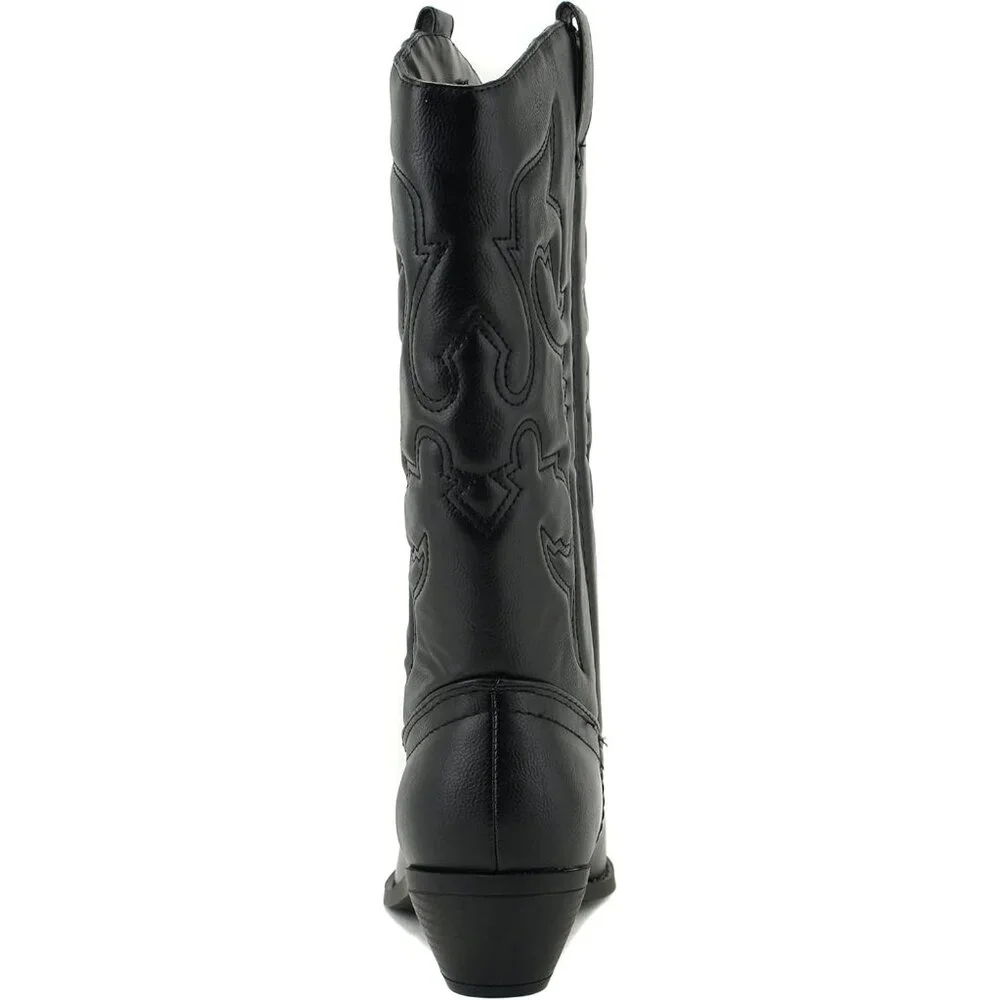 ✨ Women Black Reno Western Cowboy Pointed Toe Knee High Pulls On Tab Boots